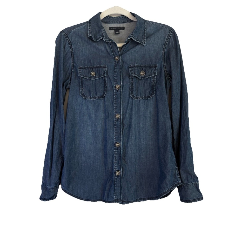 Vtg Banana Republic Chambray Shirt‎ Women's M Big Metal Button Country Western